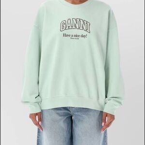 Ganni Light Green Graphic Sweatshirt